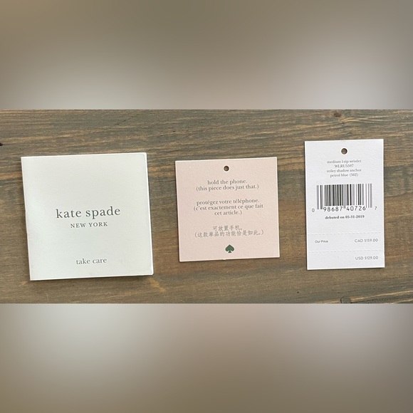 NWT Kate Spade Medium 1-zip Wristlet Reiley Shadow Anchor petrol blue. Card slot - Picture 4 of 4